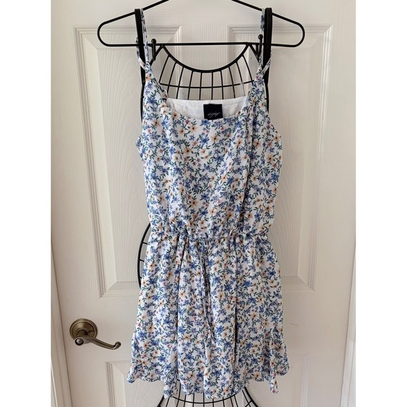 Daytrip Pants - Daytrip Women M Blue Floral Sleeveless Drawstring Mini Dress Cottagecore